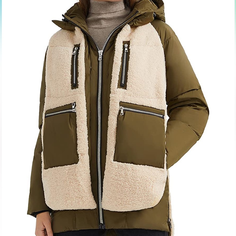 Orolay Women's Sherpa Jacket Thickened Puffer Down Coat Fuzzy Fleece Jacket
